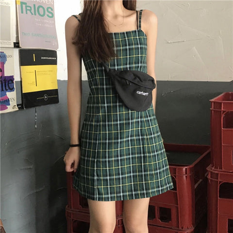 Summer Hipster Plaid Strap Slim Fit Women Dress