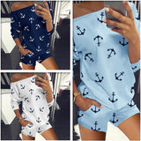 Off Shoulder Boat Anchor Print Two Piece Sets